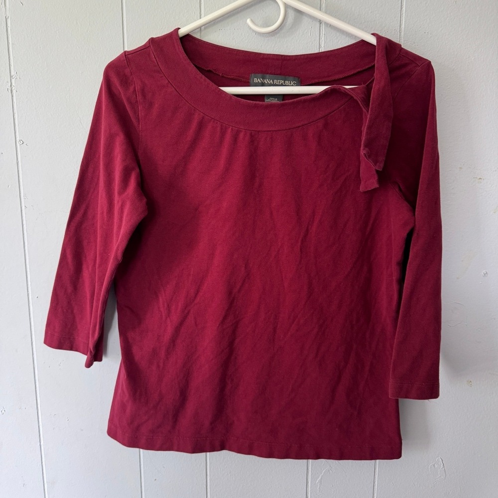 Banana Republic Womens Burgundy Long Sleeve Crew Neck Top Cotton Stretch Size M